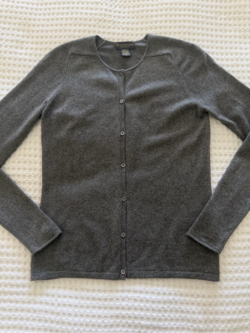 90s Banana Republic 100% Cashmere Crewneck Cardigan Gray Button Front Sweater, S